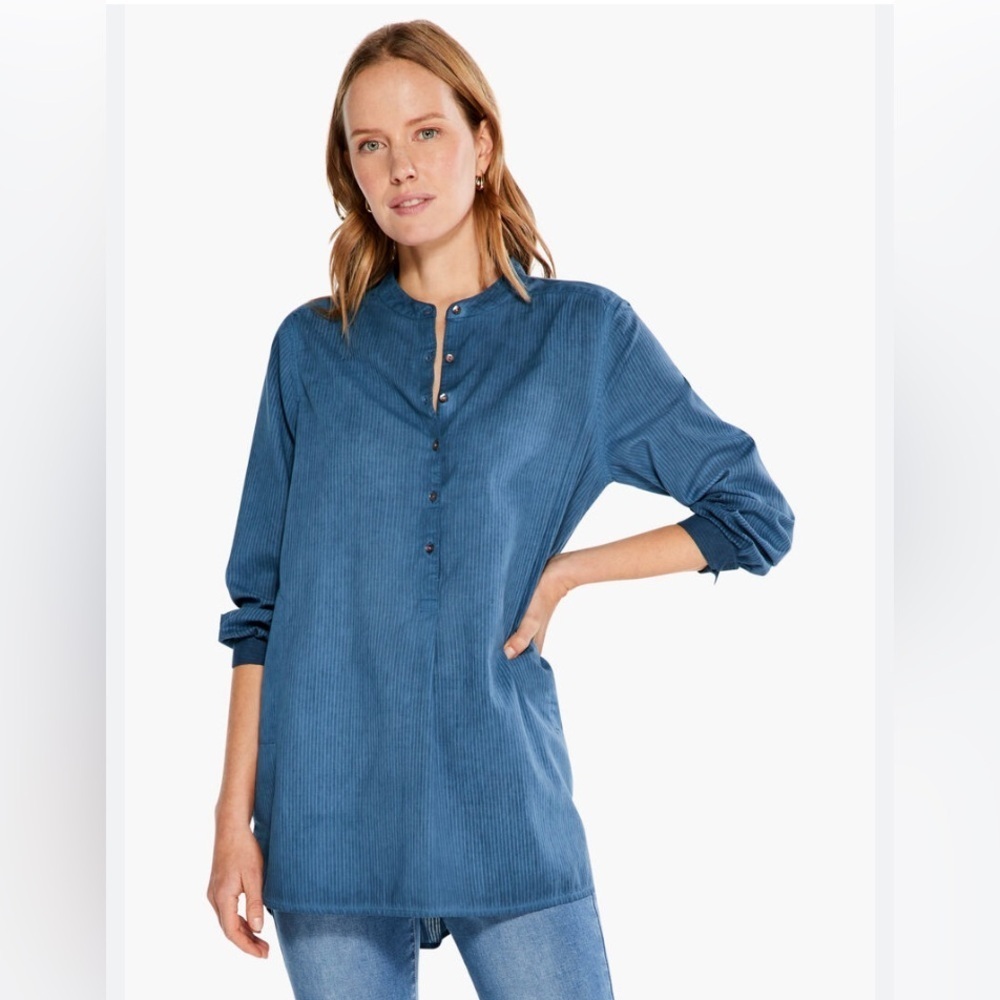 NIC + ZOE GARDEN SHIRT Blue Striped Tunic Button Shirt Size 2X NWT